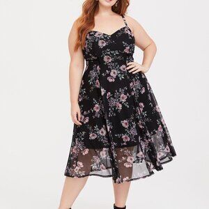 Torrid Black Floral Mesh Midi Dress 1X/14-16